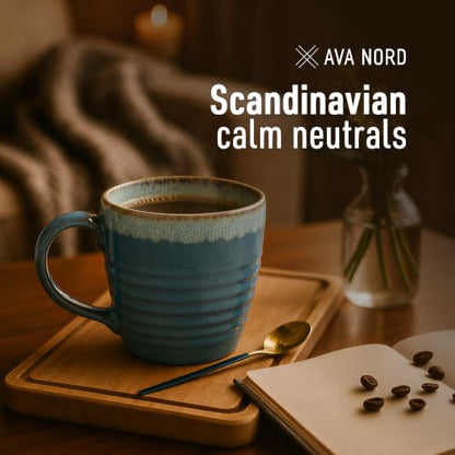 Ava Nord Reactive Glaze Stoneware Ceramic Coffee Mugs 4 Pack - 14oz - Blue | Lead-Free, Non-Toxic, Handcrafted, Coffee Mug Set for Tea Latte Cappuccino Cocoa Hot Chocolate, Microwave & Dishwasher Safe - color: Reactive Glaze - Blue
