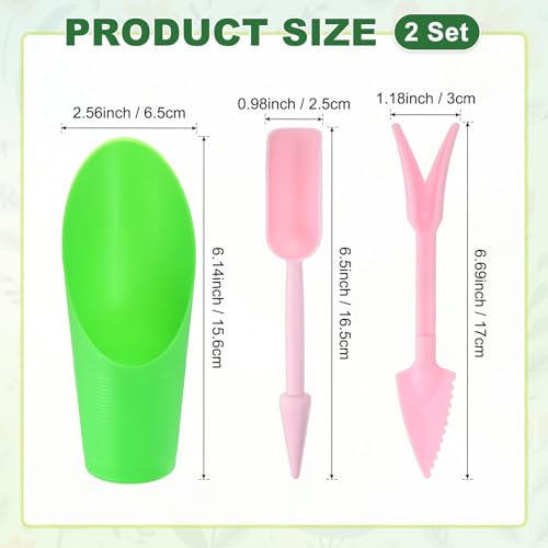M METERXITY 2-Set Succulent Tools, Plastic 2-in-1 Mini Garden Shovel Hand Succulent Transplanting Tools Garden Shovel Transplant Trowel for Planting/Digging/Aerating/Sowing [Green,Pink] - color: Green,Pink