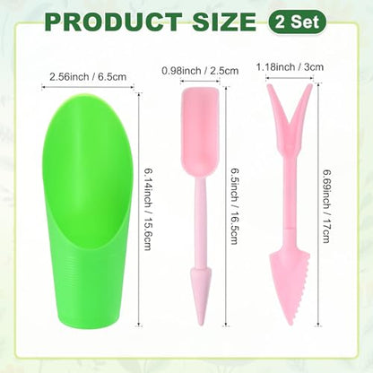 M METERXITY 2-Set Succulent Tools, Plastic 2-in-1 Mini Garden Shovel Hand Succulent Transplanting Tools Garden Shovel Transplant Trowel for Planting/Digging/Aerating/Sowing [Green,Pink] - color: Green,Pink