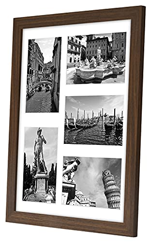 Americanflat 4x6 Collage Picture Frame with Shatter-Resistant Glass - Fits Five 4x6 Photos or Use as One 11x14 Picture Frame - Signature Collection - Collage Frames for Wall Display - Walnut | Overall frame size 11x14, Shatter-resistant glass, hangs verti
