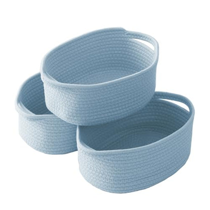 JMvicyroam Small Woven Basket, Empty Gift Basket, Blue/3 Pack | Small Gift Basket, Cotton Rope, 12 x 8 x 32 in, Handles, Includes Ribbon and Bag, Birthday Gift Basket - color: Blue, size: 3 Pack
