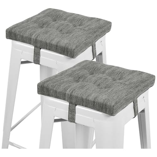 baibu 12 Inches Memory Foam Square Seat Cushion Set of 2, Dual-Layer Design Bar Stool Square Seat Cushion with Ties - 2 Pads Only, Gray (12" (30CM)) - color: Grey, size: 12x12x1.5 Inch (Pack of 2)