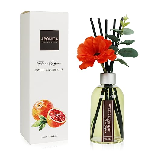 Grapefruit Reed Diffuser, Room Scent Diffuser with Red Flower, Difusor De Varillas, Aesthetic Room Decor, Apartment House Bathroom Essentials, Air Fresheners for Home Long Lasting - color: Sweet Grapefruit