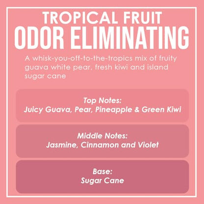 Tropical Fruit Odor Eliminating Highly Fragranced Candle - Eliminates 95% of Pet, Smoke, Food, and Other Smells Quickly - Up to 80 Hour Burn time - 12 Ounce Premium Soy Blend - color: Tropical Fruit