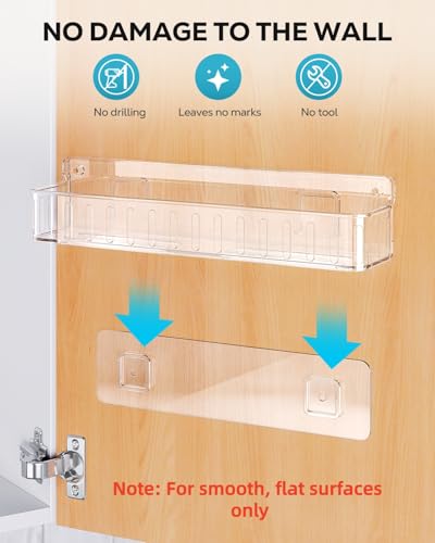 Nieifi Spice Rack Wall Mount, 4 Pack Clear, 2" Depth, Screw/Adhesive | Wall-Mounted with Removable Hooks Saves Counter Space, Fits 2" Deep Jars, Ideal for Kitchen Cabinets, Pantry Doors, and RVs - color: Clear