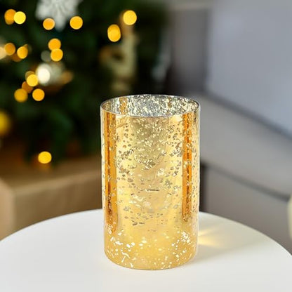 WGVI Hurricane Candle Holder Sleeve, W: 4", Ht: 6", Gold Speckled Glass Cylinder Open Both Ends, Chimney Tube Shade, 2 Pieces - color: Gold Speckle, size: 4x6"H