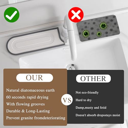 Stone Faucet Mat,Water Absorbent Diatomite Stone Sink Faucet Mat(White) | Quick Drying Stone Sink Mat for Kitchen Sink Water-Absorbing Stone Tray , Bathroom Counter - color: White