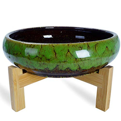 ARTKETTY Large Succulent Pots with Drainage 10 inch Succulent Planters with Planting Tools Set & 2.2lb Mix Pebbles - Ceramic Bonsai Pot for Indoor Succulent Plants Cactus Flower Planter - color: Green With Mix Lava Rock Pebbles