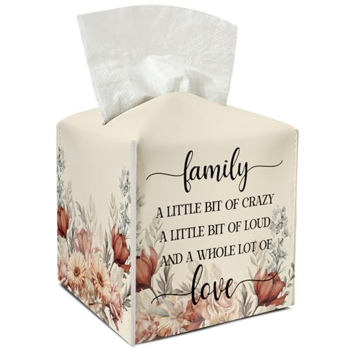 Floral Leather Tissue Holder with Bottom Belt for Women Housewarming Gift Watercolor Tissue Box Cover Bathroom Car Nightstand Vanity Kitchen Decor Waterproof Napkin Organizer Dispenser - FS711 - color: Red 02