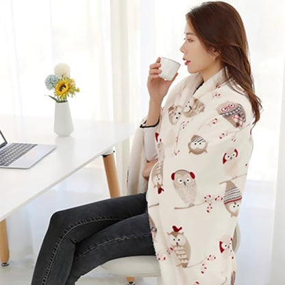 Flannel Sherpa Throw 60'' x 50''- Owl Printed Soft Plush Flannel Blanket Throws for Bed/Couch/Sofa/Office/Camping - color: A-owl, size: 50''x60''