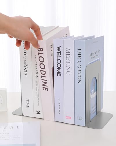Honagu Bookends, Metal Book Ends, Bookends for Shelves, Book Holder Stopper for Heavy Books, /CDs/DVDs (1 Pair/2 Pieces, Grey) - color: Gray