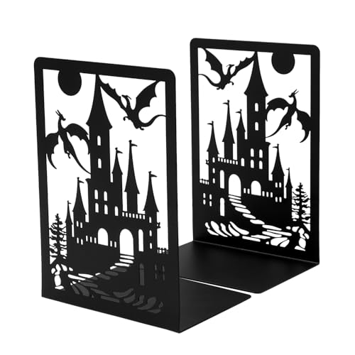 Dragon Book Ends, Heavy Duty Metal Bookends for Shelves | Non Skid Metal Book Divider Decorative Holder, Abstract Art Desgin Book Stopper Supports for Office, Home - color: Dragon B