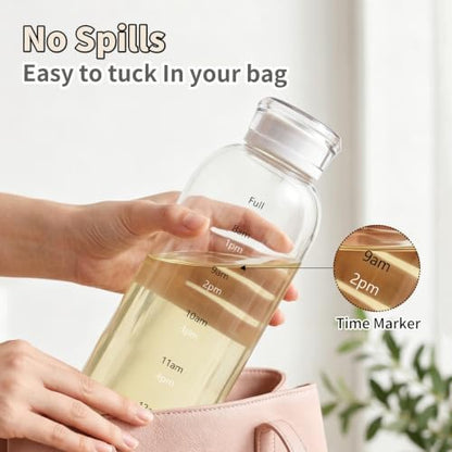 Glass Water Bottles with Lids, 25oz Juice Bottles, Glass Bottles with Straws and Time Marker, Reusable Water Bottle, Leak Proof Drinking Jars for Smoothies, Juicing, Milk,Bubble Tea - size: 25oz