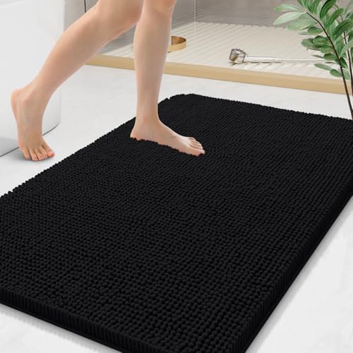 Arotive Bathroom Rugs 44x24, Soft Absorbent Shaggy Chenille Bath Rugs | Black, Machine Washable Rubber Backing Bath Mats for Bathroom Floor Tub and Shower Home Decor Accessories - color: Black, size: 44" X 24"