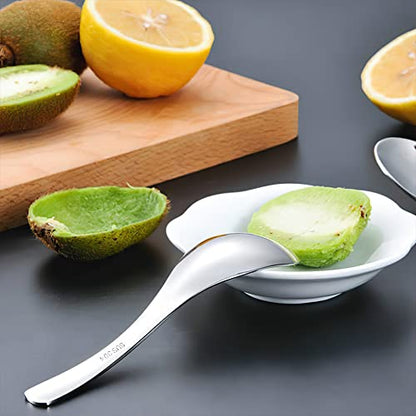 Stainless Steel Soup Spoons - 6 Inch Heavy Duty Asian Soup Spoon for Ramen, Rice, Tea, and Milk, Set of 4 Short Handle Ramen Spoons, Dishwasher Safe, Silver Chinese Table Spoon