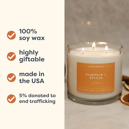 Pumpkin & Spices 3 Wick Scented Candle - 43 Hour Burn - Luxury 3 Wick Soy Candles - Clean Soy Wax Candles - Long Lasting Large Glass Jar Candle for Home - 14.9oz - color: Pumpkin + Spices