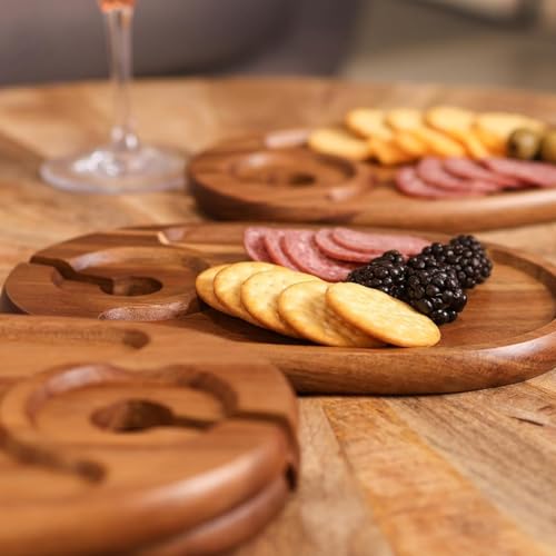 6-Piece Acacia Wood Wine Appetizer Plate Set with Wine Glass Slot 9 x 6 x 0.5 Inch Individual Charcuterie Boards Mini Cheese Board and Snack Tray for Parties Gifts
