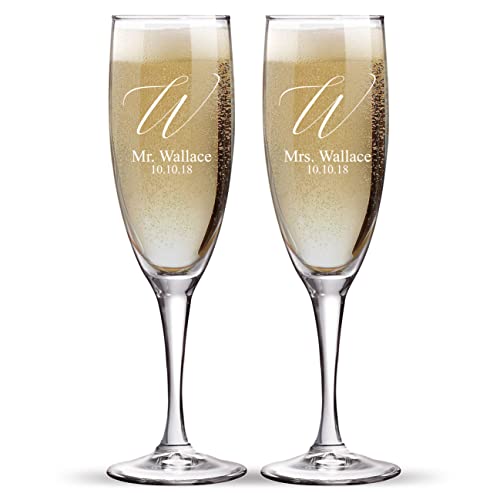 Mr and Mrs Wedding Toasting Champagne Flutes, Set of 2, Laser engraved Tosting Flutes Engraved Personalized Glasses for Bride and Groom - color: Wedding-15, style: Only Glasses