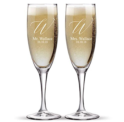 Mr and Mrs Wedding Toasting Champagne Flutes, Set of 2, Laser engraved Tosting Flutes Engraved Personalized Glasses for Bride and Groom - color: Wedding-15, style: Only Glasses