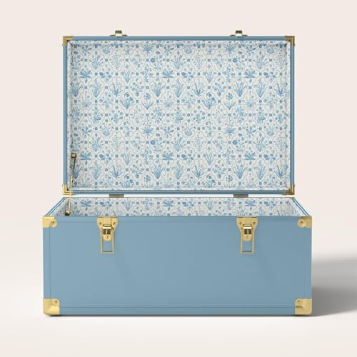 Momento Wedding Keepsake Trunk | Personalized Memory Box for Wedding Mementos | Handmade in USA | Metal and Plywood Construction | Standard Size 20" (Blue/Botanicals) - color: Blue/Botanicals, size: Standard (20")