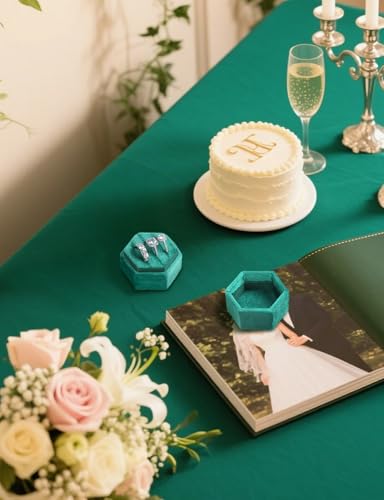 MFXIP Velvet 3 Slots Jewelry Ring Box Engagement Wedding Box Keepsake Box Bridal Photo Ring Triple Slots Hexagon - color: Sapphire Green