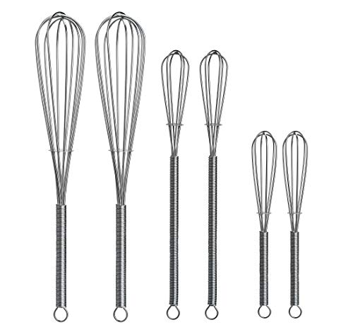 Mini Whisk 6 Pack - 2pk of 8”, 2pk of 7.2” and 2pk of 5” - Stainless Steel - size: 2pk of 8" and 2 of 7.2" and 2 of 5"