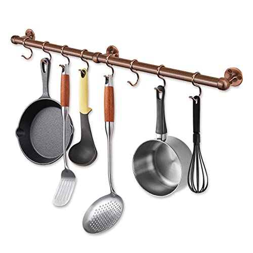 ROTHLEY Stainless Steel Pot and Pan Hanger: 23.7 Inch Wall Mounted Hanging Pots and Pans Rack with Hooks (Antique Copper) - color: Antique Copper, size: 23.7 inch
