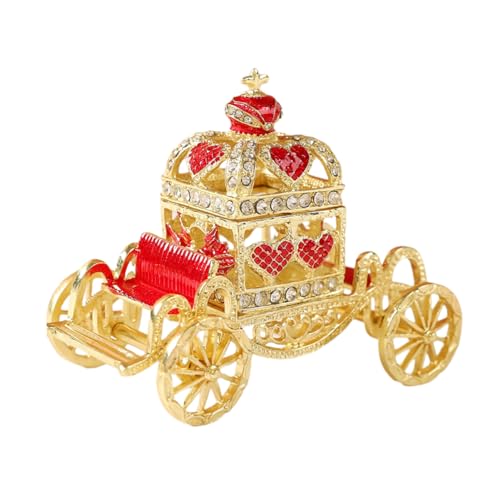 Retro Hollow out Carriage Trinket Box Small Jewelry Boxes Hand-Painted Christmas Gift for Women(Red) - color: Red