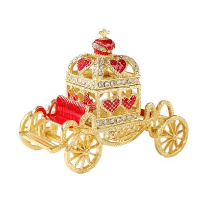 Retro Hollow out Carriage Trinket Box Small Jewelry Boxes Hand-Painted Christmas Gift for Women(Red) - color: Red