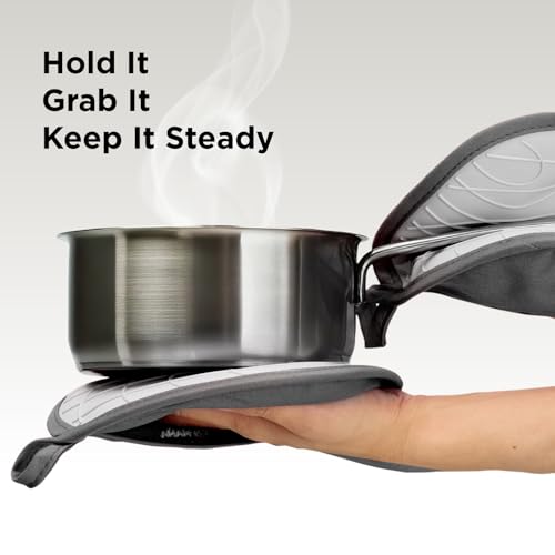 Kitchen Mama Silicone Pot Holders, Metal Gray | Heat Resistant, Non-Slip Surface, Dual Pocket Design, Soft Cotton Lining - color: Metal Gray