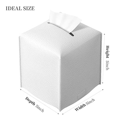 REGELETO Square Tissue Box Cover, Pu Leather Tissue Box Holder with Bottom Belt Modern Stylish Tissue Box Organizer for Bathroom, Bedroom, Hotel, Office Desk 5"X5"X5"-Off White - color: Single Off-white