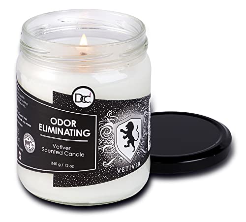 Vetiver Odor Eliminating Highly Fragranced Candle - Eliminates 95% of Pet, Smoke, Food, and Other Smells Quickly - Up to 80 Hour Burn time - 12 Ounce Premium Soy Blend - color: Vetiver Scented Candle