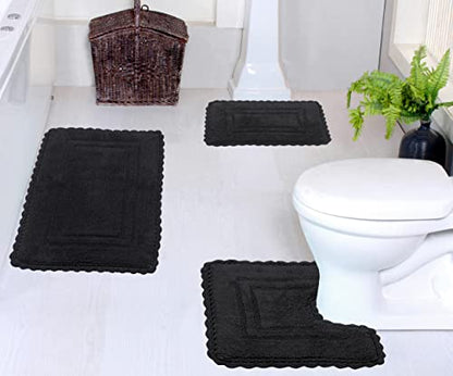Home Weavers Casual Elegance Reversible Bathmat 100% Cotton Bathroom Rugs Set, Washable Rug, Extra Soft and Absorbent Bath Rug, Kitchen Mat, Bath Mat Set, Non Slip Mat, 3 Piece Set with Contour, Gray - color: Grey, size: 1'9" x 2'10" (Rectangle, Contour)