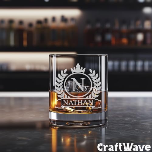 Personalized Whiskey Glass for Men, Custom Engraved Name & Initial Rocks Glasses, 11oz, Barware for Men, Father’s Day Gifts - color: Whiskey Personalized Name Monogram