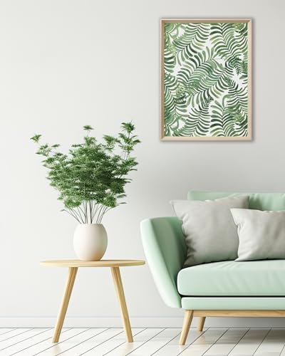 UPWOIGH Sage Green Botanical Framed Wall Art, 12 x 16 Inch, Set of 3 | Watercolor Leaf, Palm and Fern Prints, Sage Green Botanical Design, Light Wood Frames for Bedroom, Office and Gallery Wall - color: Green MDF