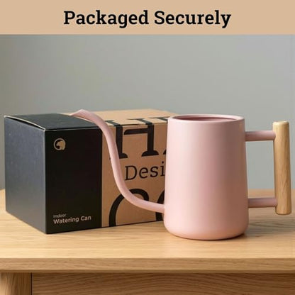 Metal Small Indoor Watering Can with Long Spout & Real Wood Handle, 35oz | Long Spout, Stainless Steel, Real Wood Handle, Gentle Flow, No Spills, Suitable for House Plants, Succulents & Seedlings - color: Pink