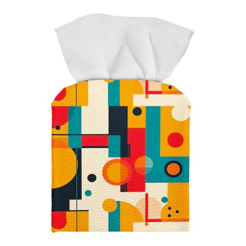 Tissue Box Cover Square, PU Leather Tissue Box Holder for Bathroom, Living Room & Office Desk, Modern Geometric Shapes in Bold Colors, Decorative Modern Tissue Box Cover - color: Modern Geometric Shapes in Bold Colors