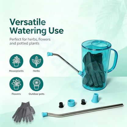 Small Watering Can 2L with Long Spout, Plastic，Grey | 68oz Capacity, Lightweight Design, Indoor & Outdoor Use, Portable, Long Reach Spout - color: Gray