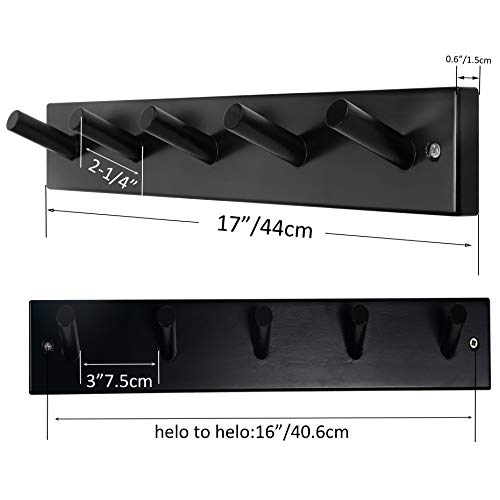 SKOLOO Coat Rack Wall Mount 17 inch, 5 Hooks, Bamboo, Shaker Style, Black | Wooden hooks for wall, painted finish, 100-lb cap, entry/bath/bed, hanging backpack coat towel hat, 16" stud spacing - color: Black, size: 17 inch