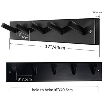 SKOLOO Coat Rack Wall Mount 17 inch, 5 Hooks, Bamboo, Shaker Style, Black | Wooden hooks for wall, painted finish, 100-lb cap, entry/bath/bed, hanging backpack coat towel hat, 16" stud spacing - color: Black, size: 17 inch