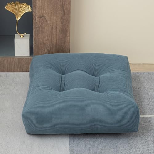 Meditation Floor Pillow, Large Square Large Pillows Seating for Adults, Tufted Corduroy Waterproof Seat Cushions for Outdoor Yoga Tatami Bedroom Living Room (Blue, 18x18x5 in) - color: Blue, size: 18x18x5 in