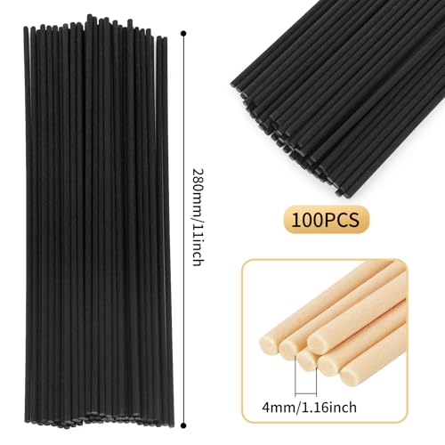 11 inch Diffuser Sticks 100 Pack, Diffuser Reeds Sticks Refill for Home and Bathroom, Diffuser Reeds Sticks for Scented Diffuser Black - color: Black
