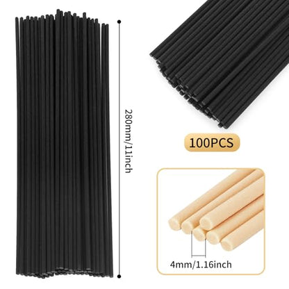 11 inch Diffuser Sticks 100 Pack, Diffuser Reeds Sticks Refill for Home and Bathroom, Diffuser Reeds Sticks for Scented Diffuser Black - color: Black