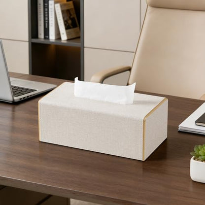 Linen Tissue Box Cover Rectangle with Magnetic Closure, Medium | 4 Different Sizes, PU Leather Tissue Box Cover, Decorative Rectangular Tissue Holder for Bathroom Nightstand Car Office - size: Medium – Fits Tissue Boxes Up to 3.4" Tall