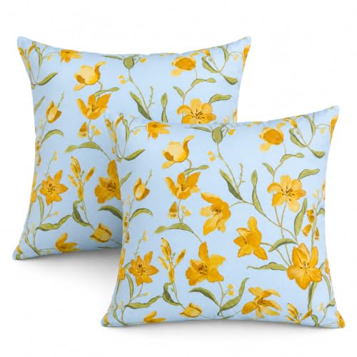 Outdoor Throw Pillows 18×18 Inch Waterproof Pillows with Inserts | Set of 2 Fade Resistant Decorative Square Pillows for Couch, Sofa and Patio Furniture - color: Blue Lily