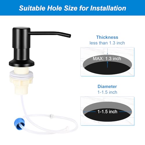Soap Dispenser for Kitchen Sink, Upgrade Built in Sink Soap Dispenser, Countertop Sink Soap Dispenser Pump with 47" Extension Tube kit, No Need More Refills (Black) - color: Black