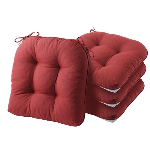 Battilo Seat Cushions for Kitchen Chairs, 15.5"x15.5"x4", 4 Pack, Red | Chair Cushions for Dining Chairs with Non-Slip Backing, Indoor/Outdoor Waterproof Chair Seat Pads with Ties - color: Red, size: 4 Count(Pack of 1)