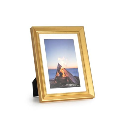 5x7 Picture Frame Gold, Display 5x7 without Mat or 4x6 with Mat, Wall Gallery Photo Frames - color: Gold Wood, size: 5x7 inches