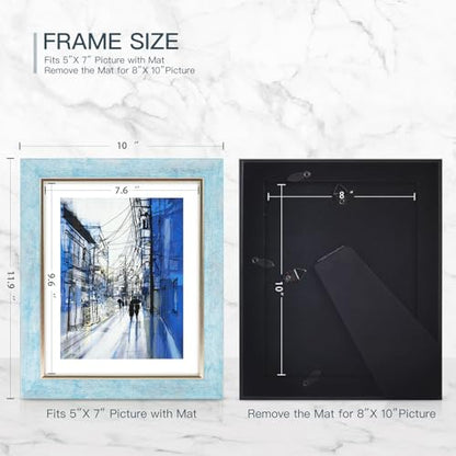 XUANLUO 8x10 Picture Frames Set of 4 Rustic Retro Photo Frame with HD Plastic Cover for Wall Mount and Tabletop Display Family Friends Wedding Gift - color: Blue-4pcs, size: 8 x 10 inch