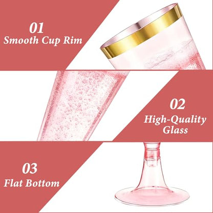 100 Pack Pink Plastic Champagne Flutes with Gold Rim, 5.5 Oz Clear Disposable Plastic Champagne Glasses, Wine Glasses Cups for Wedding Celebration Birthday Party Wine Tasting New Years Eve Supplies - color: Gold Rim Pink, size: 100-Pack